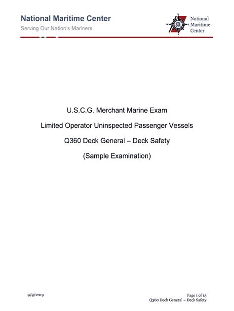 Louis, MO 63197-9000 : U. . Uscg merchant marine exam test questions